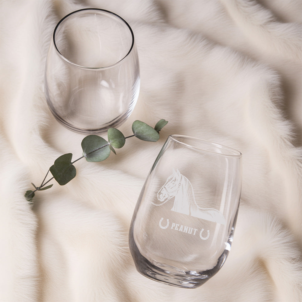 Custom Photo Horse Stemless Wine Glass | Personalized Pet Photo Stemless Wine Glass | Gift For Pet Owners TNNGL51