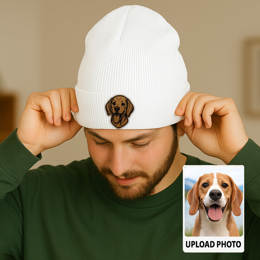Custom Dog Portrait Beanie Hat – Personalized Pet Winter Hat, Unique Gift for Pet Moms and Pet Dads TH99B05