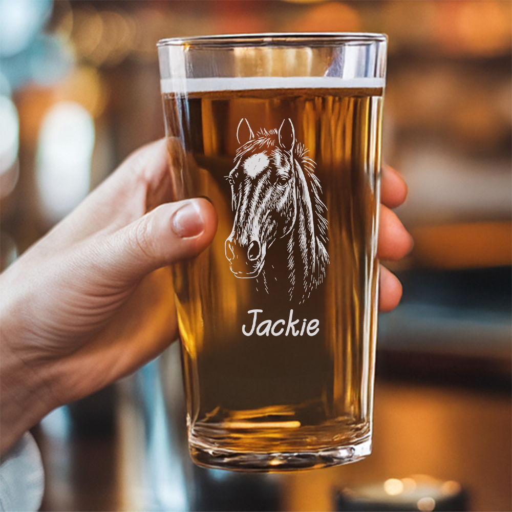Custom Photo Horse Beer Glasses | Personalized Horse Pint Glass | Gift for Horse Owners TNNGL06