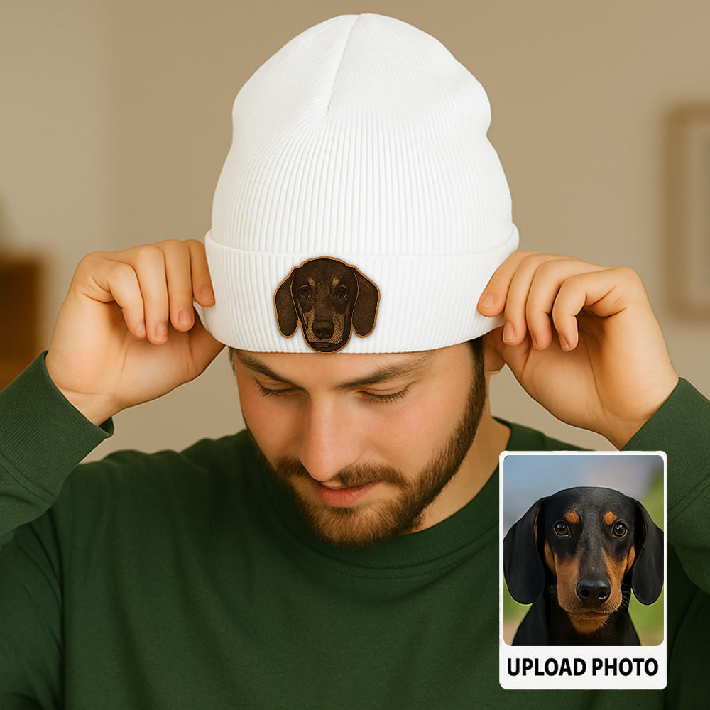 Custom Dog Photo Beanie Hat – Personalized Winter Knit Hat with Dog or Cat Photo, Perfect Gift Idea TH99B11