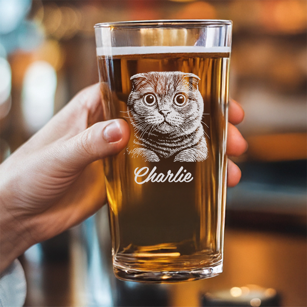 Custom Photo Cat Beer Glasses | Custom Pint Glass with Your Cat's Photo | Personalized Gift for Pet Owners TNNGL23