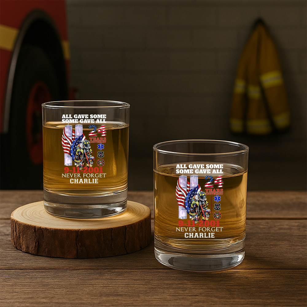 Personalized 24 Year Anniversary Patriot Day 9-11-2001 Never Forget Decanter Set, Gift For Fireman, First Responder Gift TNN045