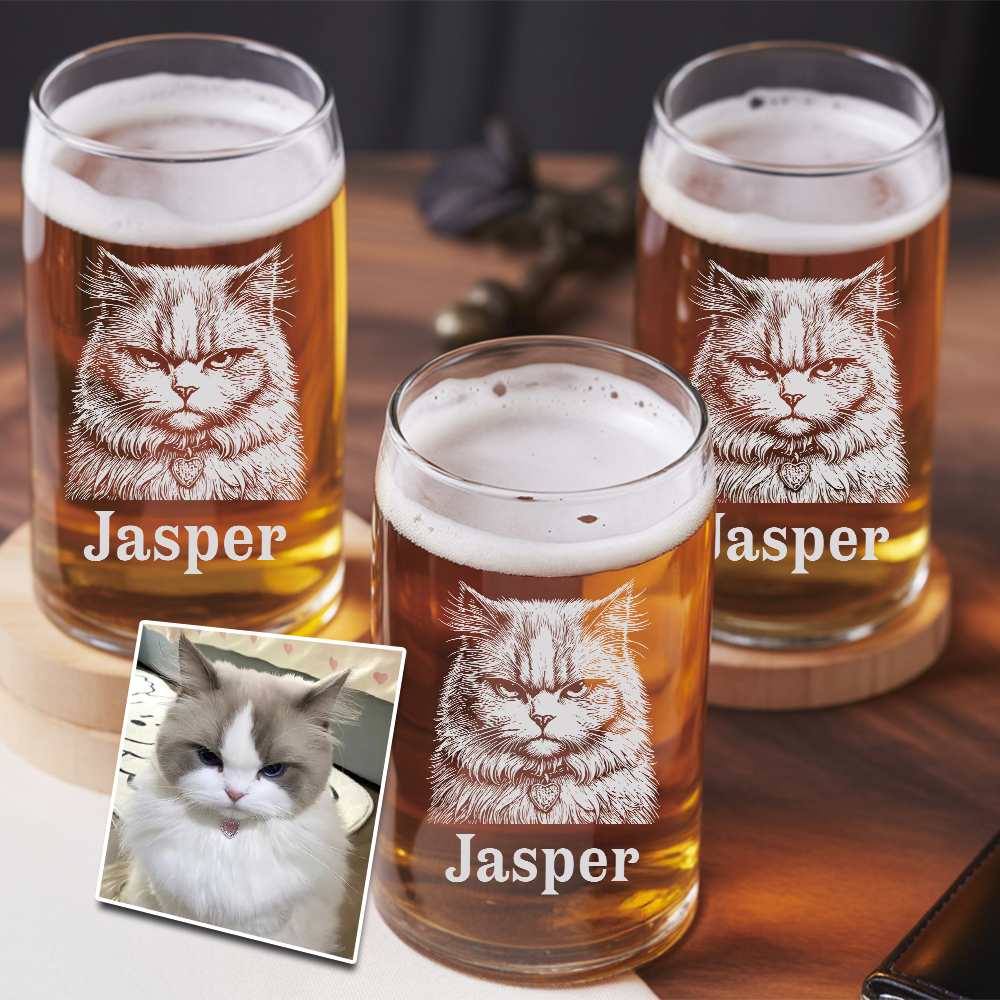 Custom Photo Cat Poitrait Beer Glasses | Personalized Cat Photo Pint Glasses | Gift For Pet Lover TNNGL35