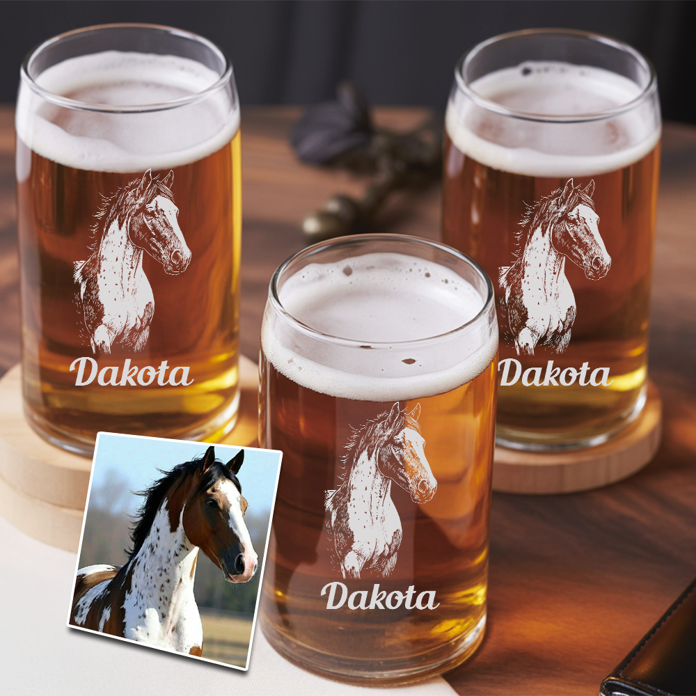 Custom Photo Horse Beer Can Glass | Personalized Gift for Pet Owners | Gift For Pet Lover TNNGL01
