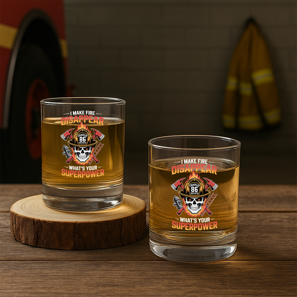 Personalized I Make Fire Disappear What's Your Superpower Decanter, Gift For Fireman Decanter With Whiskey Glasses Set, First Responder Gift TNN024