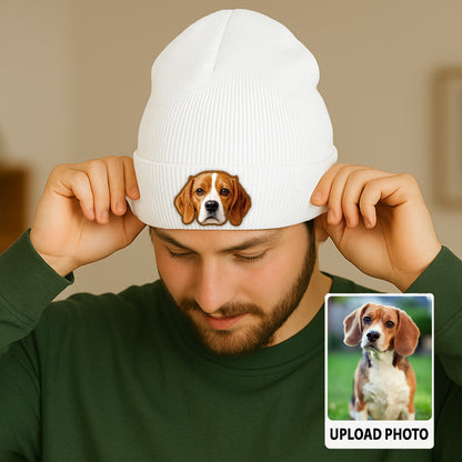 Custom Dog Lover Gift Beanie – Custom Pet Portrait Winter Hat, Personalized Knit Hat with Dog Photo TH99B14
