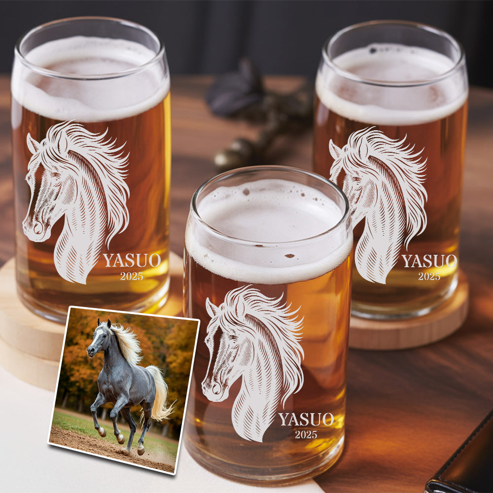 Custom Photo Horse Beer Can Glass | Personalized Gift for Pet Owners | Gift For Pet Lover TNNGL47