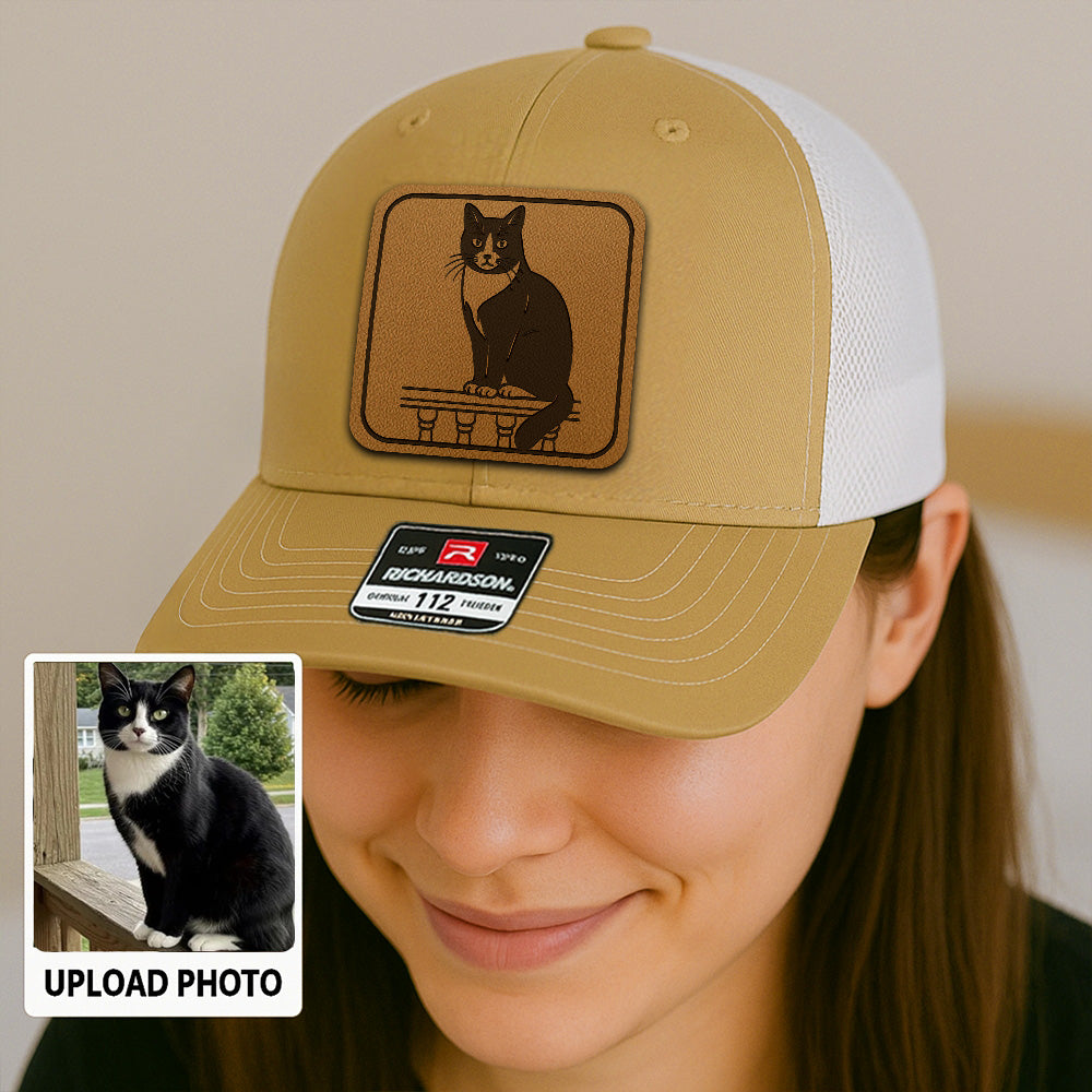 Personalized Cat Photo Leather Patch Hat | Trucker Hat With Cat Photo | Gift For Cat Lover TNGANSP040