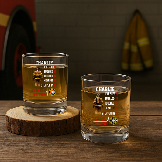 Personalized Retired Firefighter Smelled It Touched It Heard It Stepped In It Decanter Set, Gift For Fireman, First Responder Gift TNN042