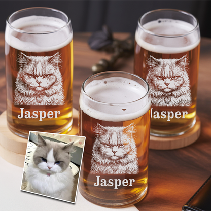 Custom Photo Cat Beer Can Glass | Personalized Gift for Pet Owners | Gift For Pet Lover TNNGL03