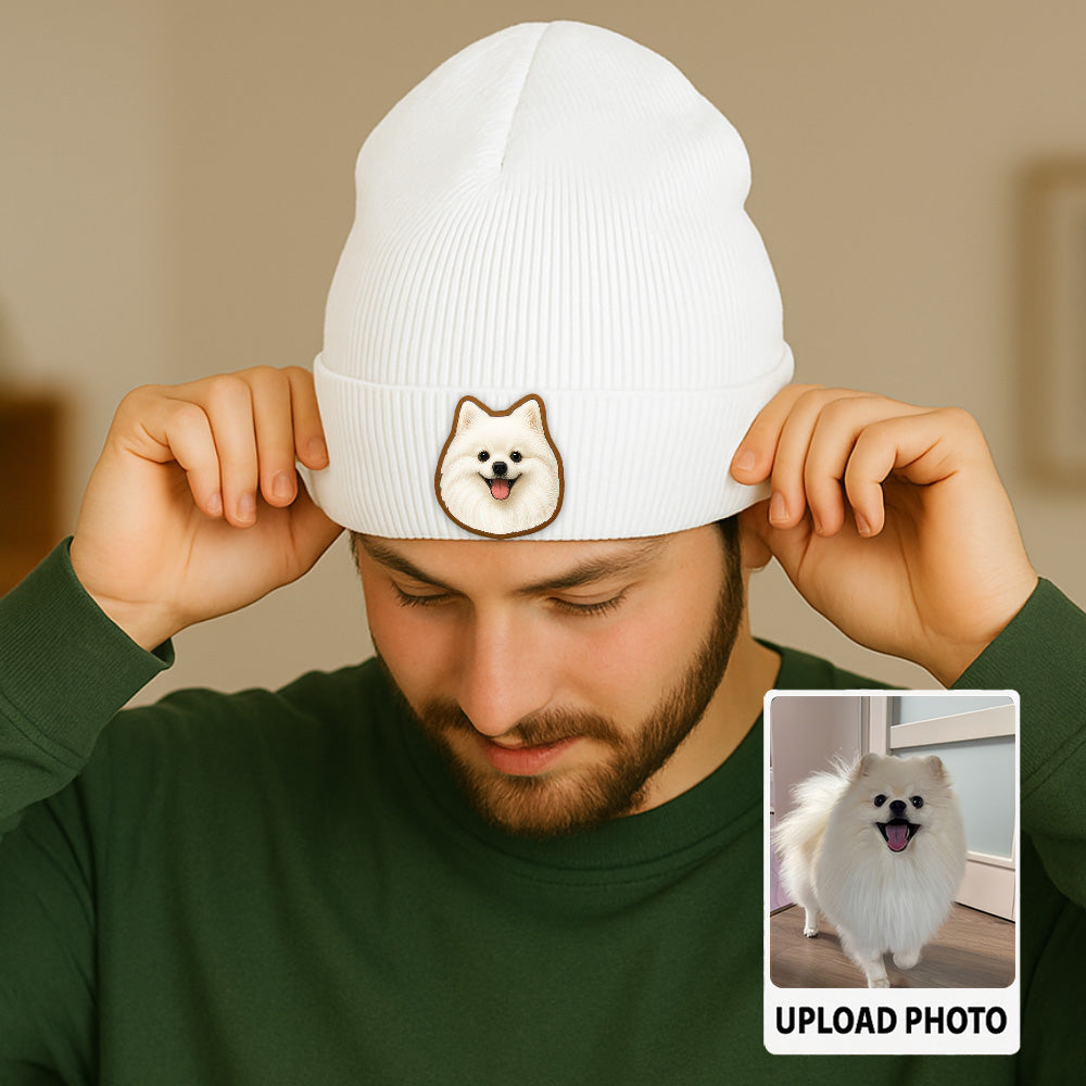 Custom Photo Dog Beanie Hat – Custom Pet Image Knit Winter Hat, Personalized Gift for Dog Moms TH99B17