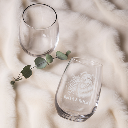 Custom Photo Dog & Cat Stemless Wine Glass | Personalized Pet Photo Stemless Wine Glass | Pet Lover Gift TNNGL15