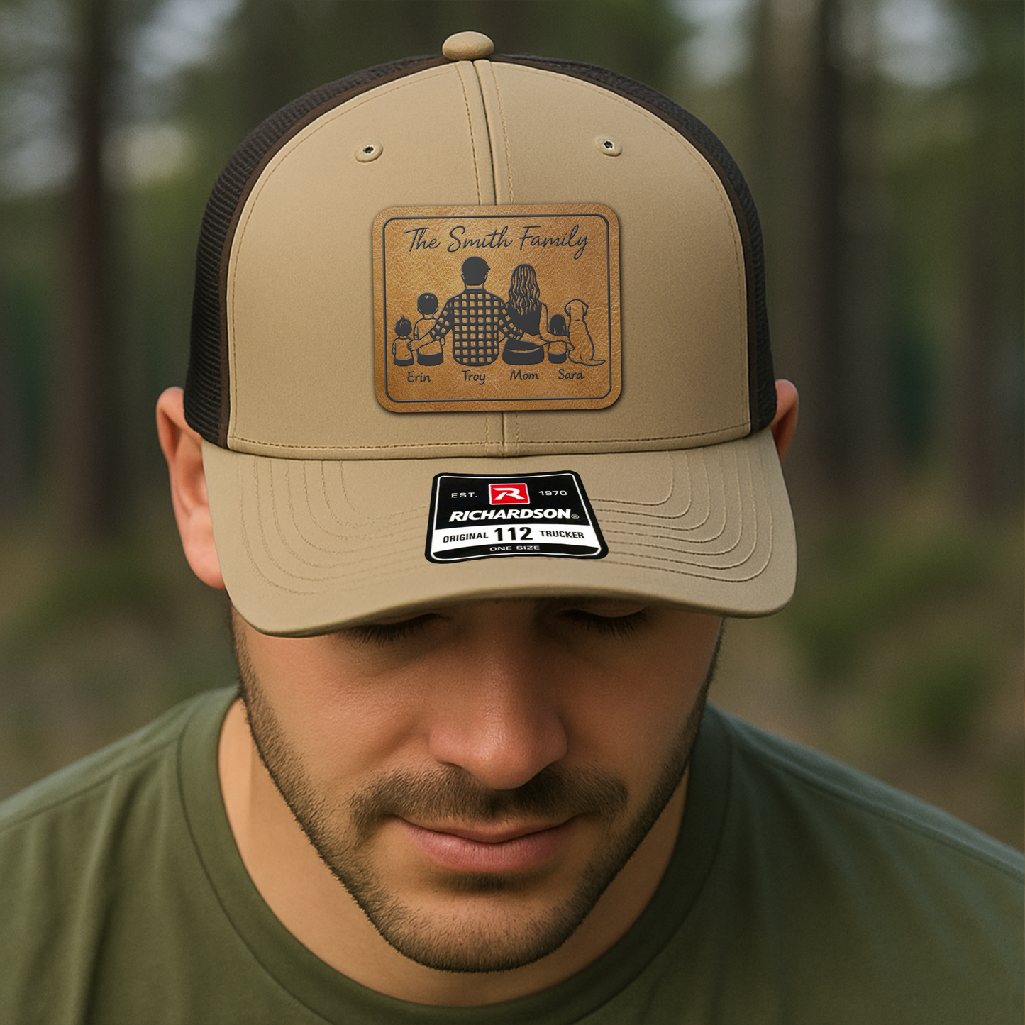 Custom Family Trucker Hat – Personalized Family Portrait Patch Cap with Names for Dad, Mom & Kids VHA163