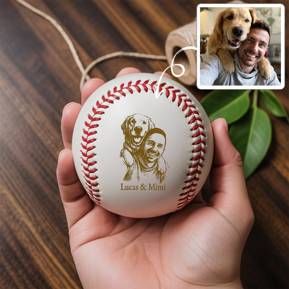 Custom Dog Photo Baseball Gift, Engraved Pet Portrait Photo Baseball Ball, Dog Memorial Keepsake TNBA035