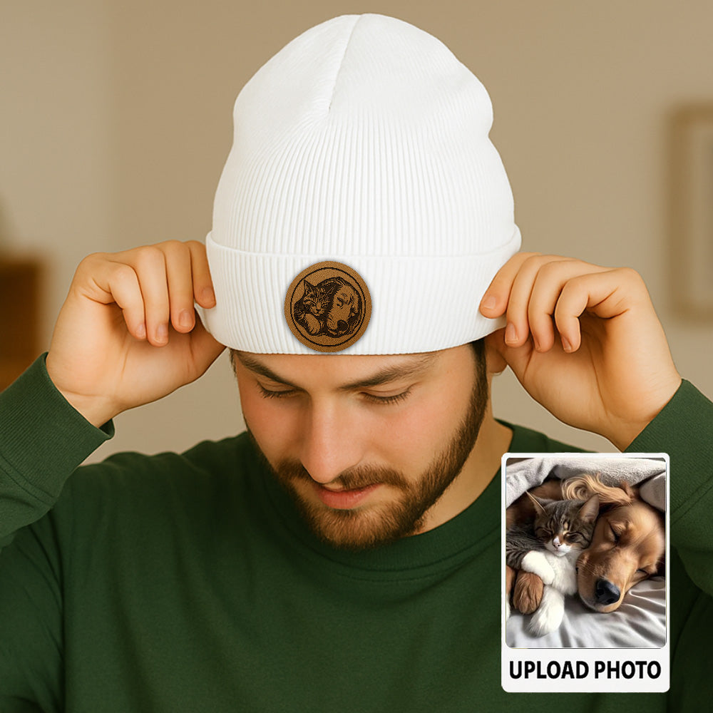 Custom Photo Dog Beanie Hat – Personalized Pet Knit Winter Hat with Your Dog Picture, Unique Gift for Pet Lovers TH99B01
