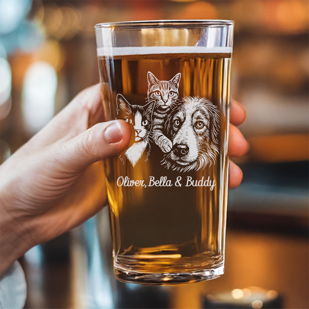 Custom Photo Pet Beer Glasses | Custom Pet Pint Glasses | Personalized Pet Photo Beer Glass TNNGL26