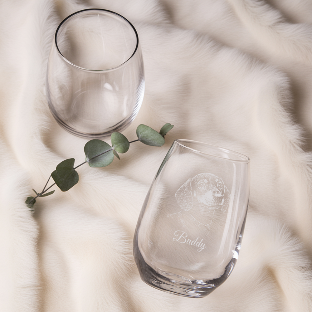 Custom Photo Dog Stemless Wine Glass | Personalized Pet Photo | Gift for Pet Owners TNNGL14