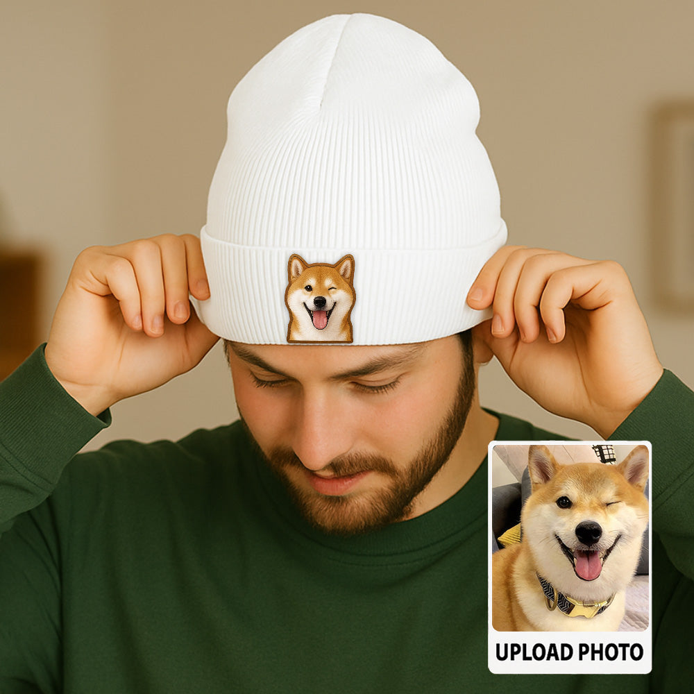 Custom Dog Beanie Hat – Personalized Pet Winter Knit Hat with Photo, Gift for Pet Owners TH99B16