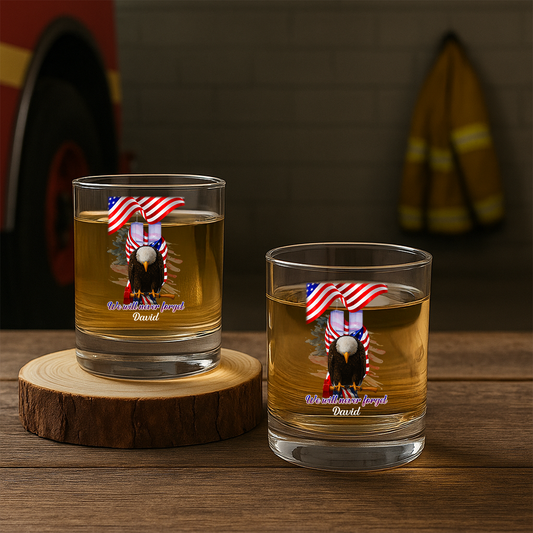 Personalized Patriot Day 911 Firefighter We Will Never Forget Decanter Set, Gift For Fireman, First Responder Gift TNN043