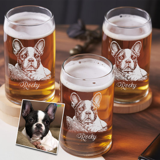 Custom Photo Dog Beer Glasses | Personalized Dog Photo Beer Can Glasses | Dog Lover Gift TNNGL30