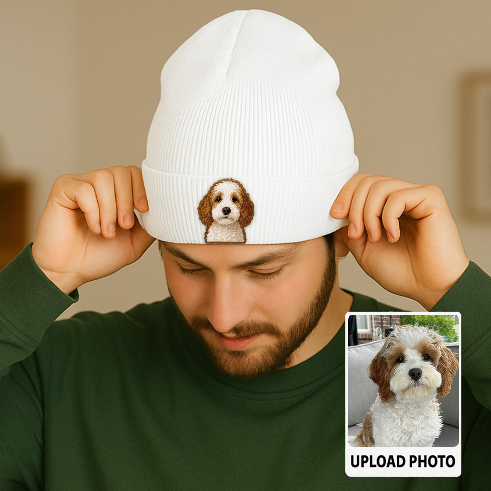 Custom Dog Lover Gift Beanie – Custom Pet Portrait Winter Hat, Personalized Knit Hat with Dog Photo TH99B15