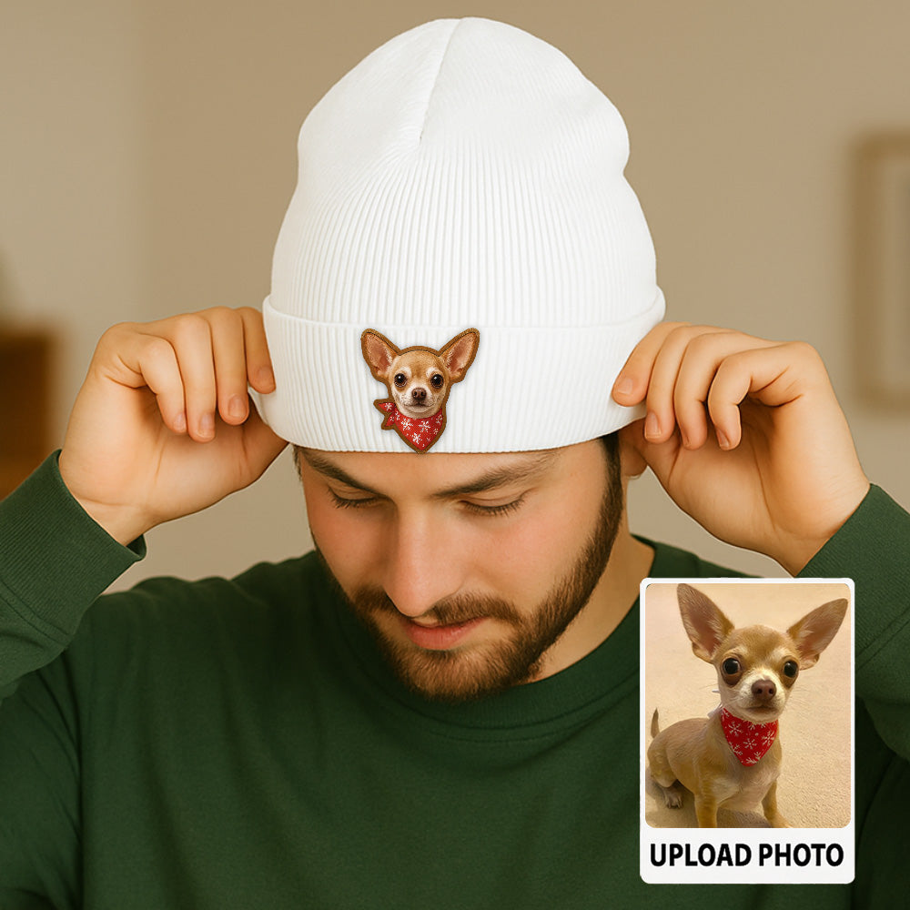 Custom Photo Dog Beanie Hat – Personalized Pet Winter Knit Hat, Cute Animal Lover Gift Idea TH99B20