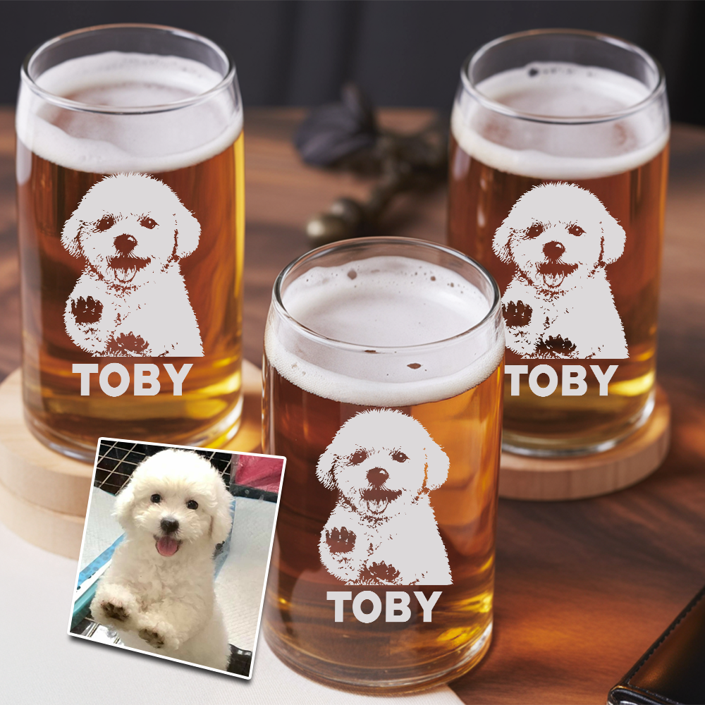 Custom Photo Dog Beer Glasses | Personalized Dog Photo Beer Can Glasses | Pet Engagement Gift TNNGL29