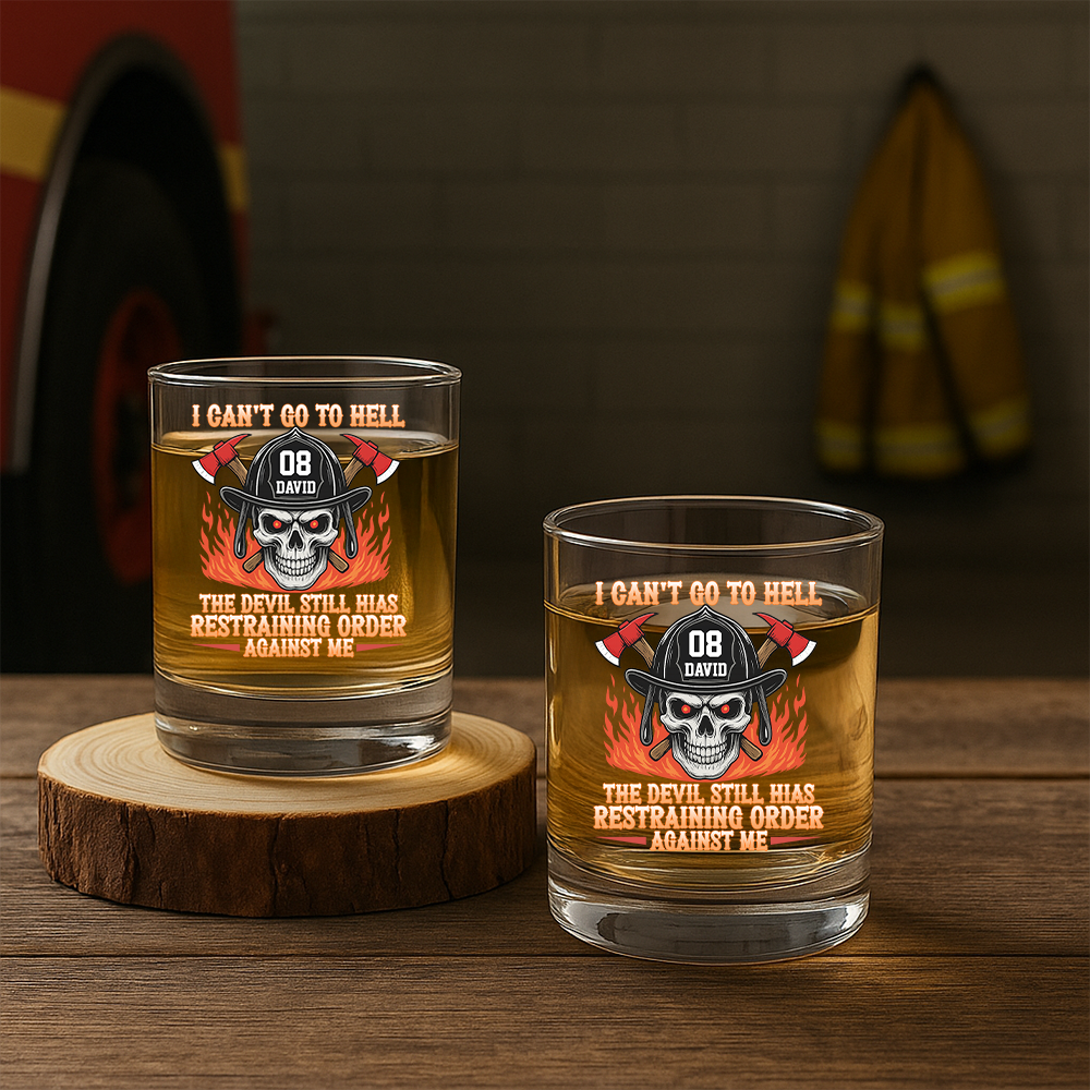 Personalized I Cant Go To Hell The Devil Still Has A Restraining Order Against Me Decanter Set, Gift For Fireman, First Responder Gift TNN037