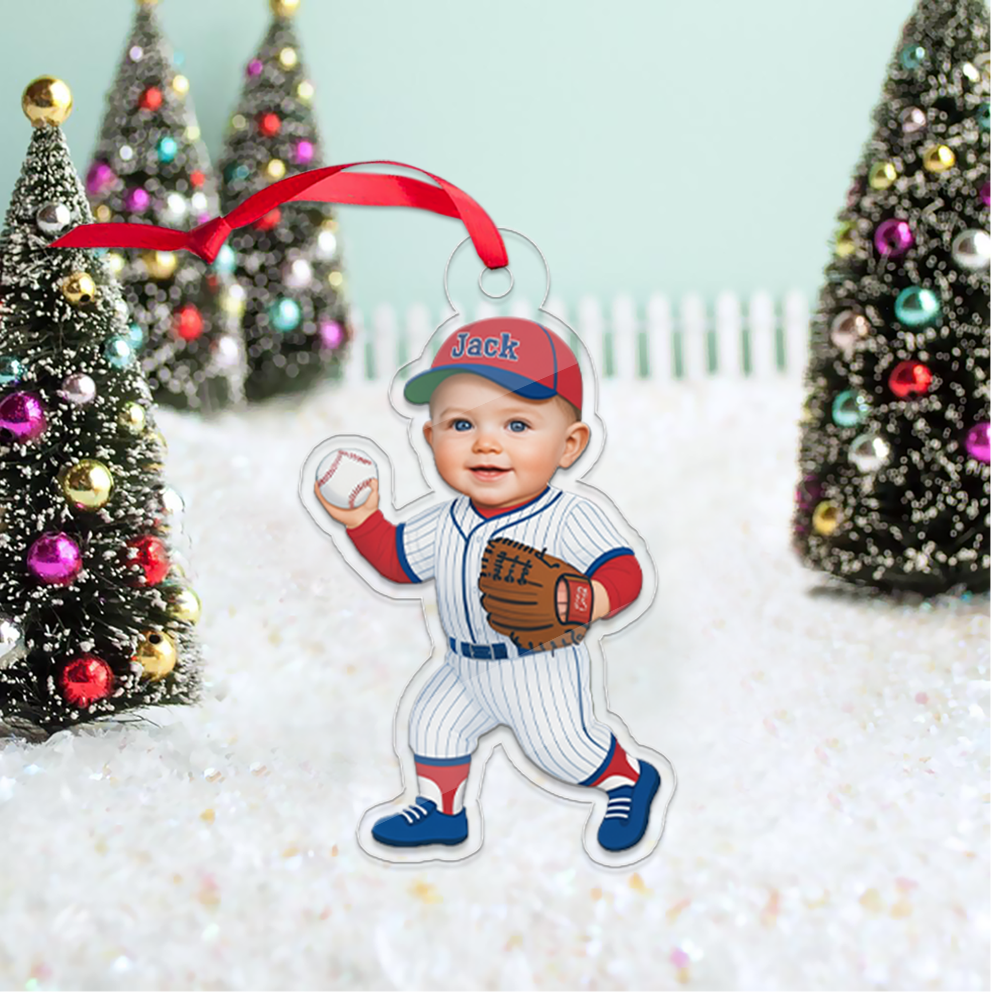 Custom Photo Baby Baseball Ornament, Personalized Baby Baseball Keepsake, Engraved Baseball Gift, Custom Photo Gift