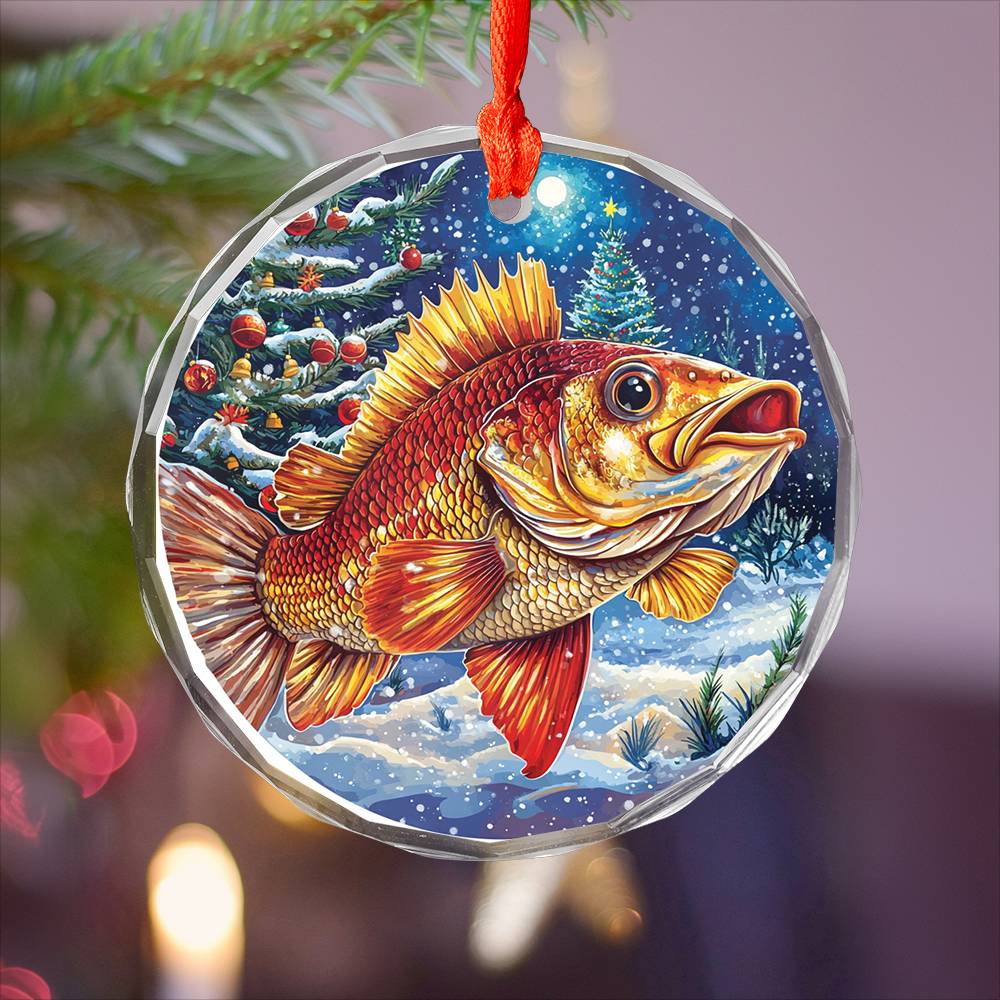 Beautiful Angus Bass fish Christmas Night Design 1 Glass Ornament