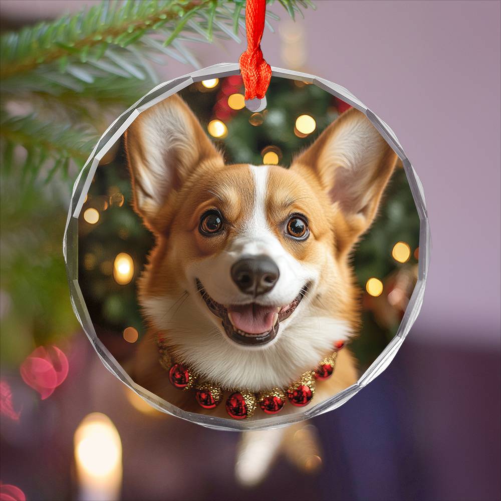 Beautiful Angus Corgi Dog Christmas Night Design 2 Glass Ornament