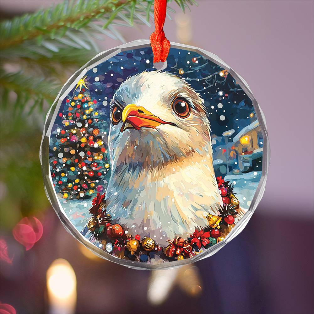 Beautiful Seagull Christmas Night Design 3 Glass Ornament