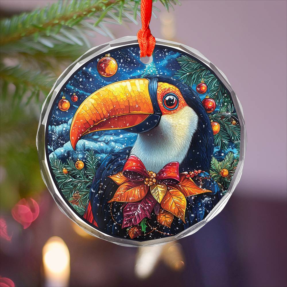 Beautiful Toucan Christmas Night Design 4 Glass Ornament