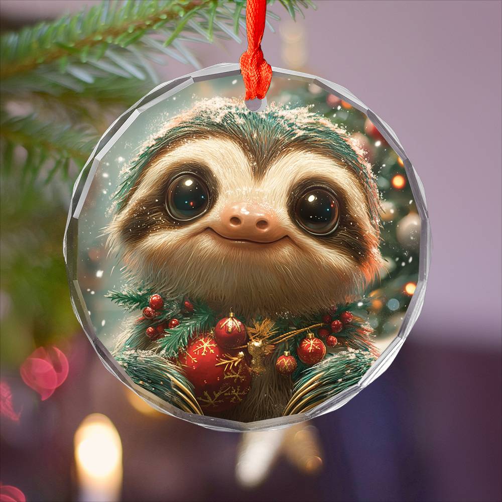 Beautiful Angus Sloth Christmas Night Design 2 Glass Ornament