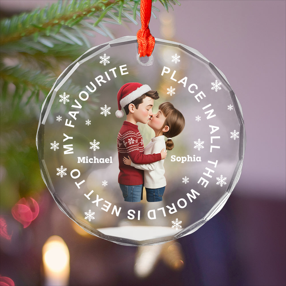 Christmas Couple Sideview You Are My Favorite By Far - Personalized Circle Glass Ornament