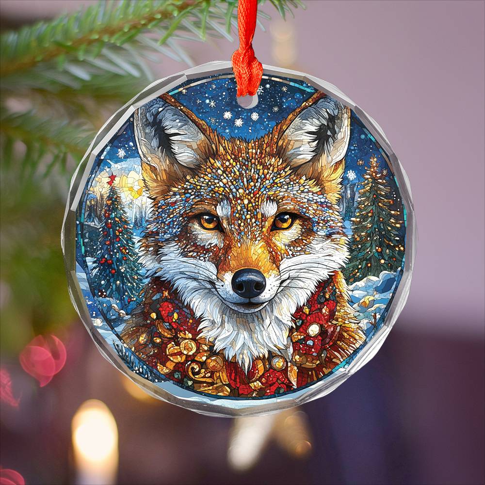 Beautiful Angus Coyote Christmas Night Design 3 Glass Ornament