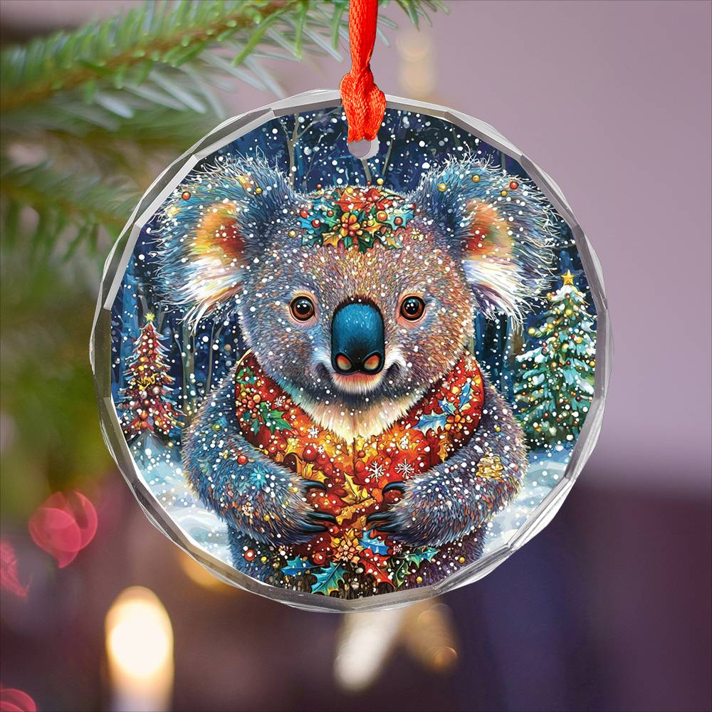 Beautiful Angus Koala Christmas Night Design 4 Glass Ornament