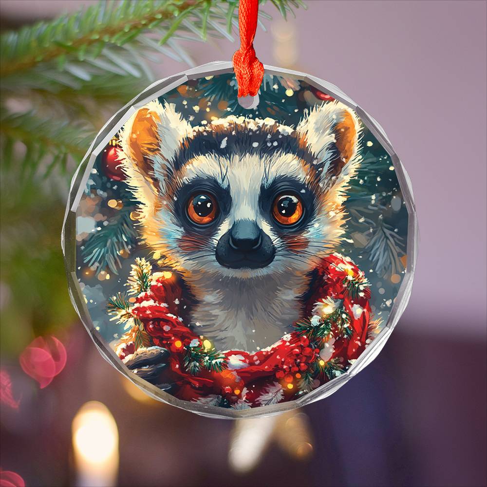 Beautiful Angus Lemur Christmas Night Design 1 Glass Ornament