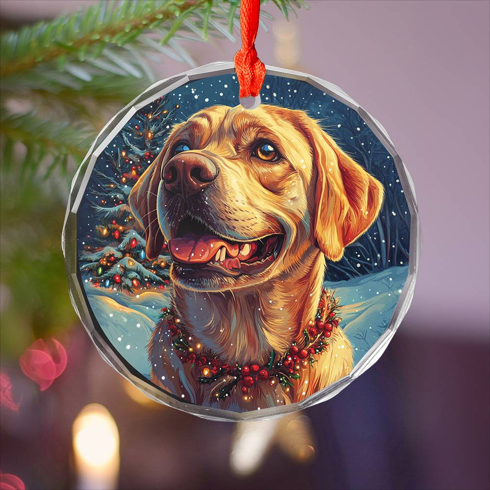 Beautiful Angus  Labrador Retriever Dog Christmas Night Design 3 Glass Ornament