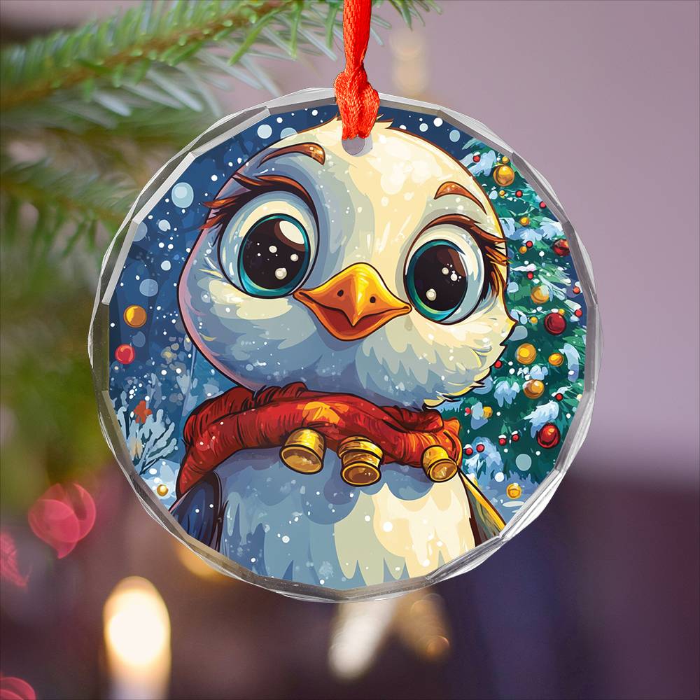 Beautiful Seagull Christmas Night Design 1 Glass Ornament