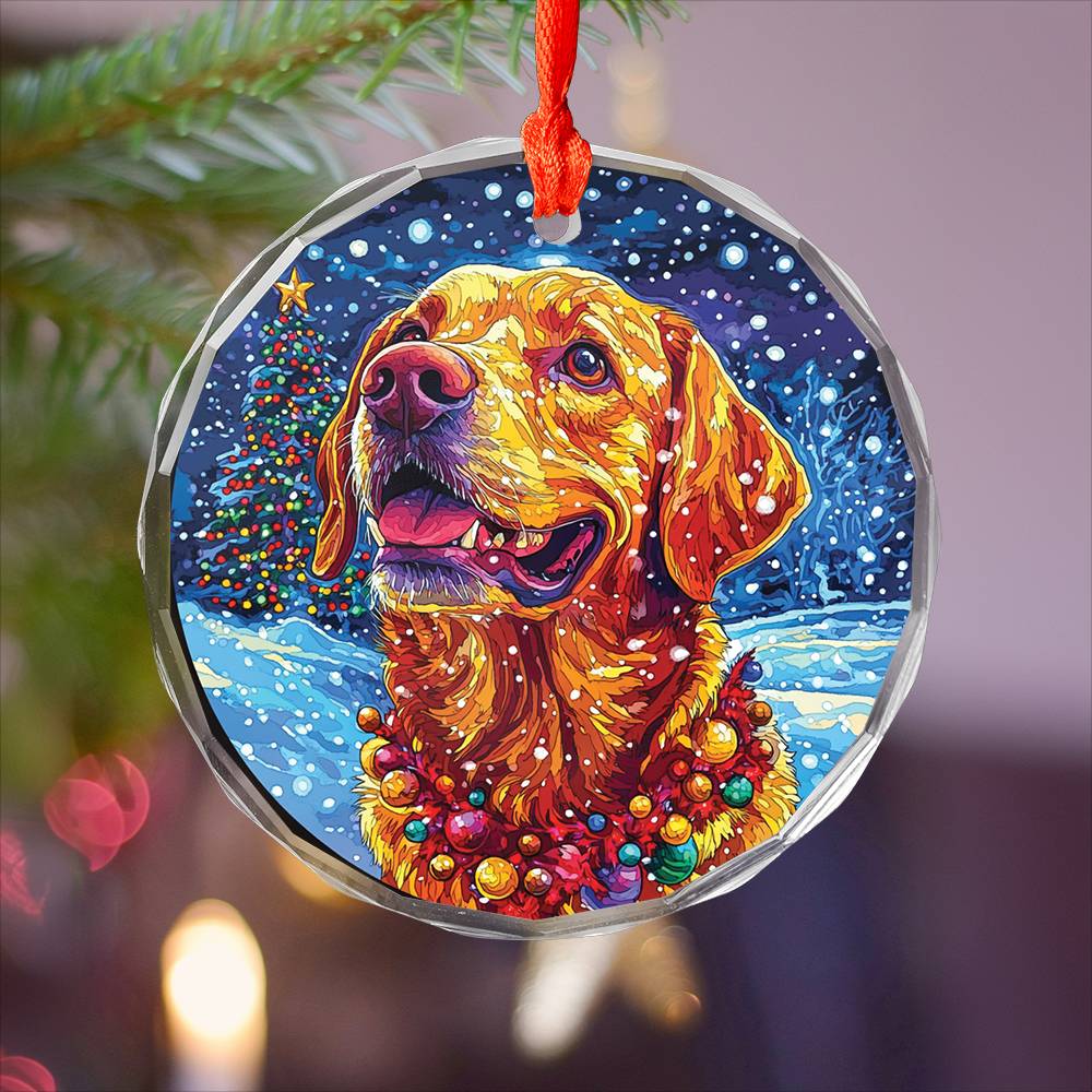 Beautiful Angus  Labrador Retriever Dog Christmas Night Design 4 Glass Ornament