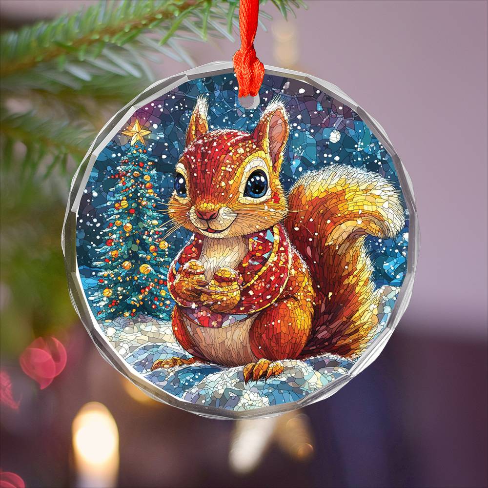 Beautiful Angus Squirrel Christmas Night Design 1 Glass Ornament