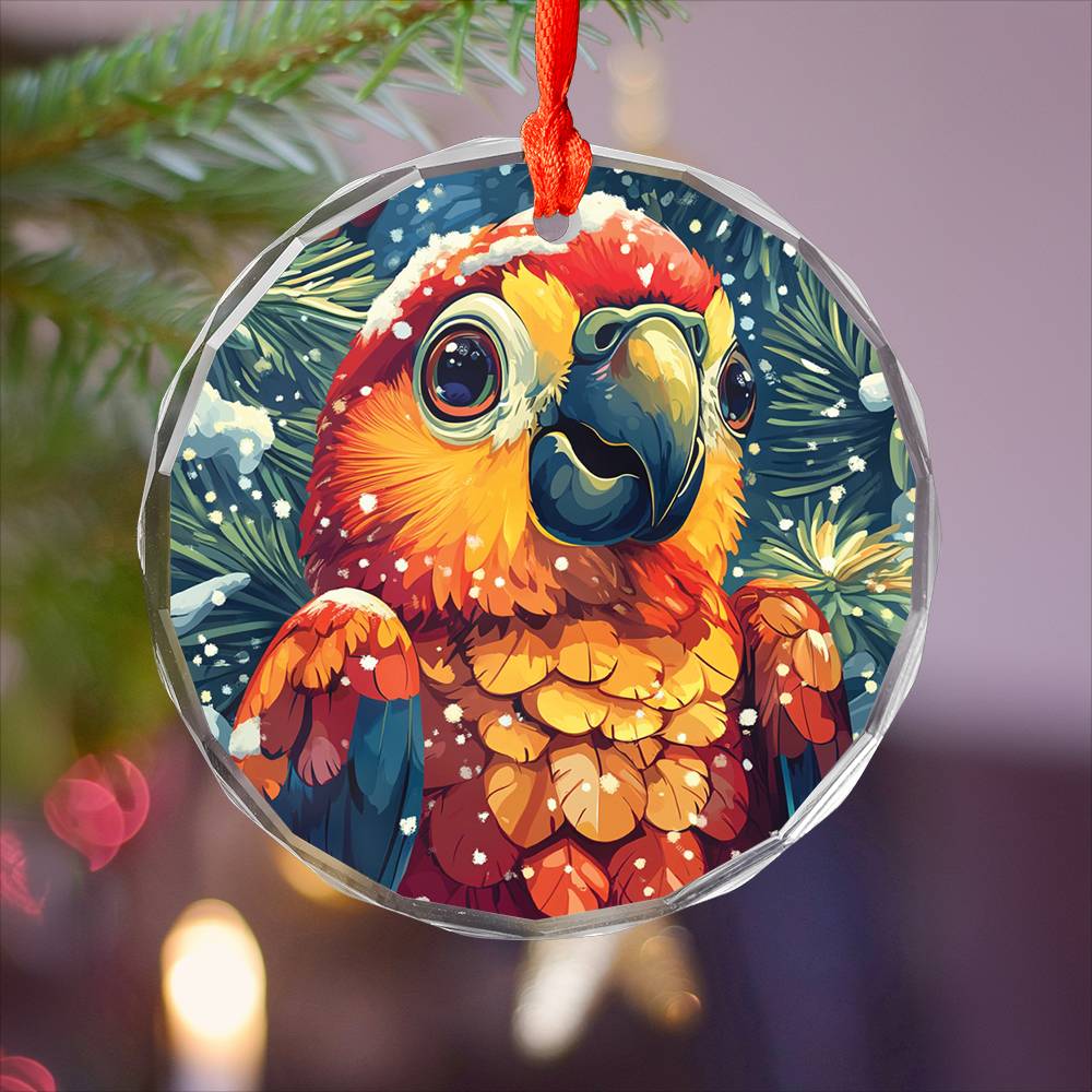 Beautiful Parrot Christmas Night Design 1 Glass Ornament