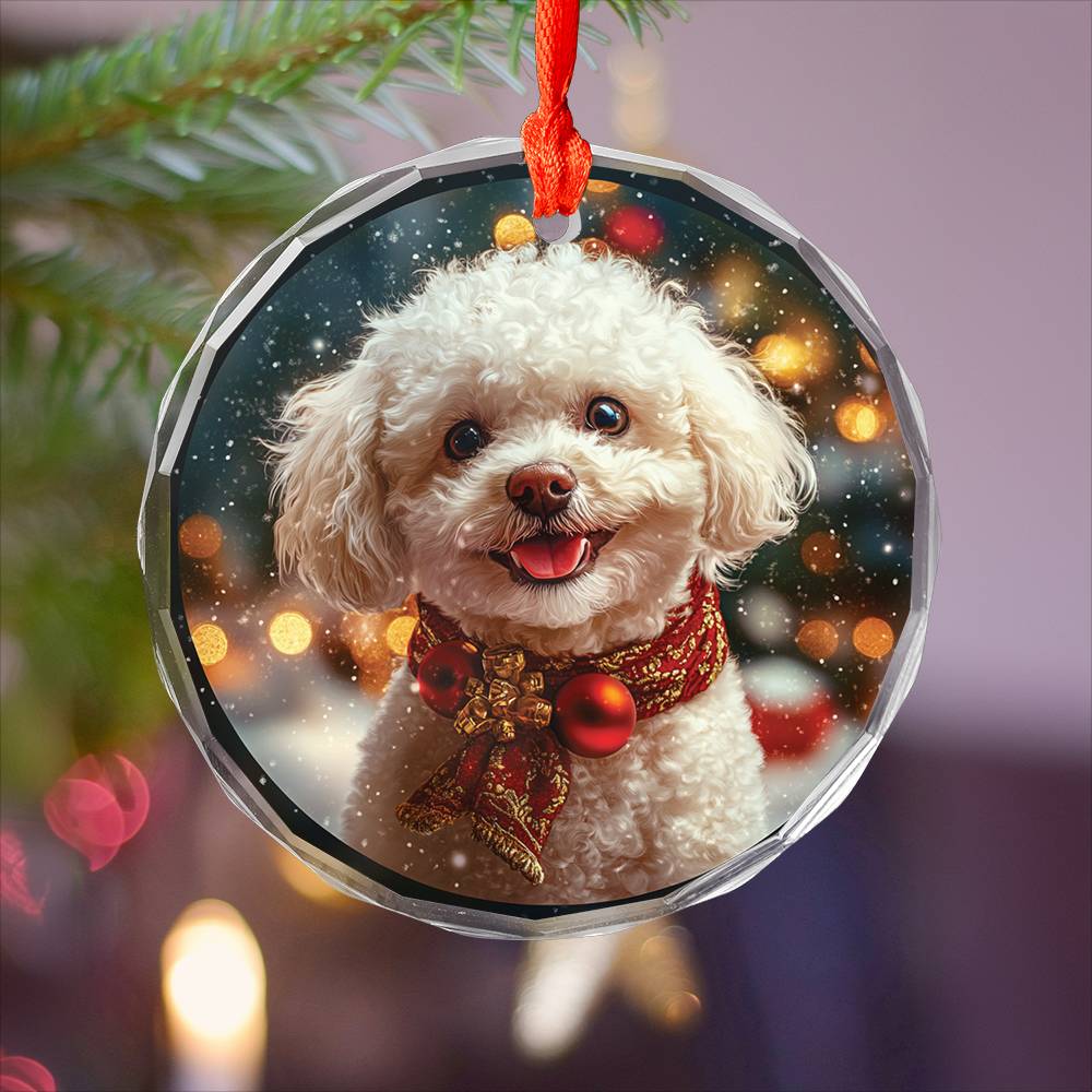 Beautiful Bichon Frise Dog Christmas Night Design 2 Glass Ornament