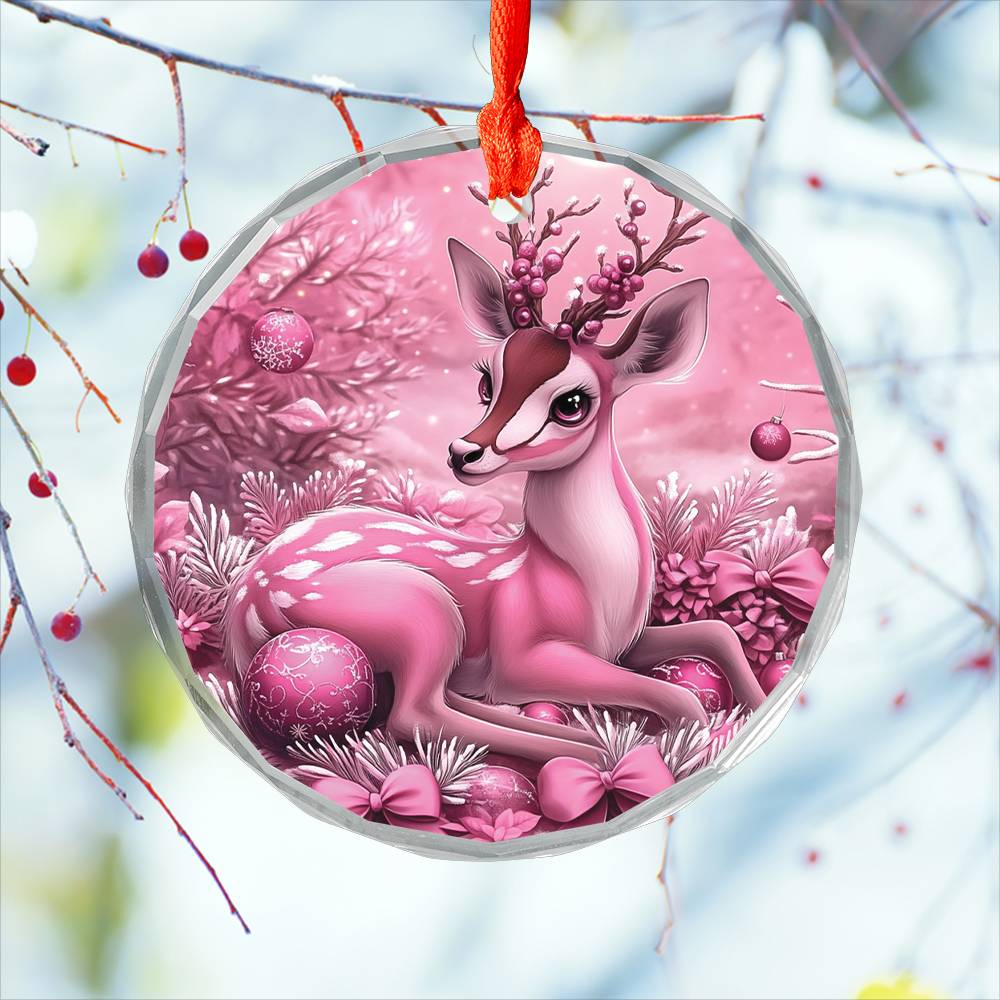 Antelope Pink Christmas Design 3 Glass Ornament
