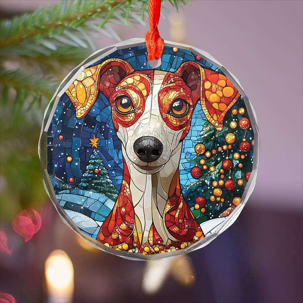 Beautiful Whippet Dog Christmas Night Design 3 Glass Ornament