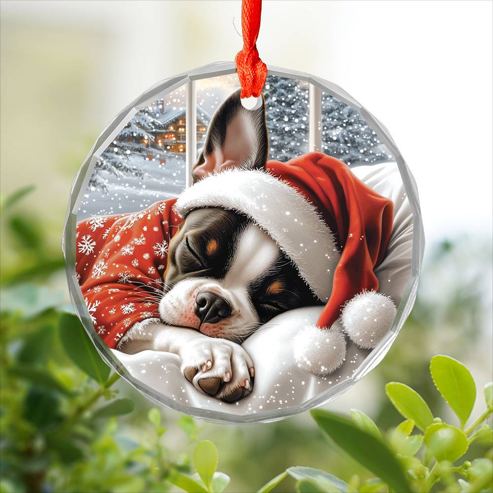 Boston Terrier Dog Sleeping In Bed Design 4