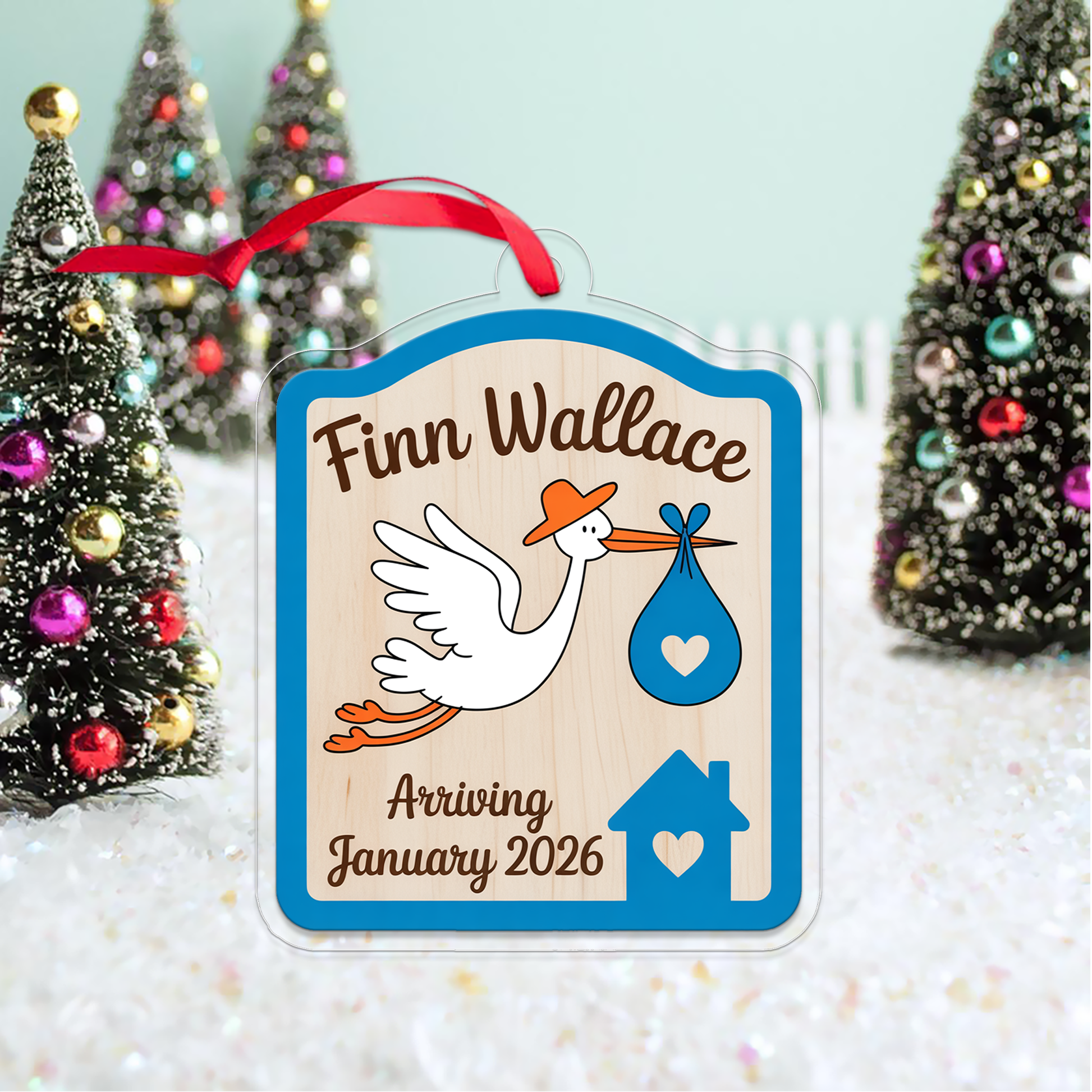 Personalized Stork Baby Announcement Ornament, Christmas Decor, Baby Coming Next Year Ornament, New Baby Ornament