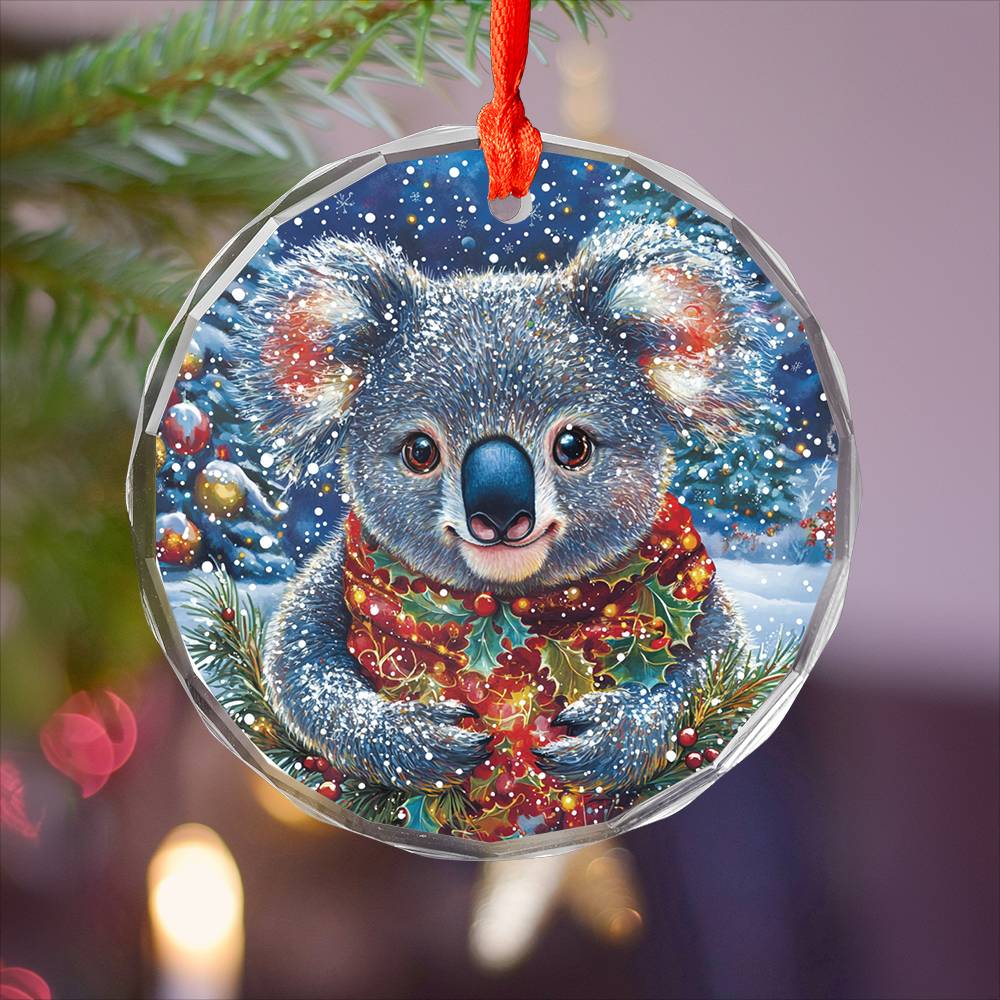 Beautiful Angus Koala Christmas Night Design 2 Glass Ornament