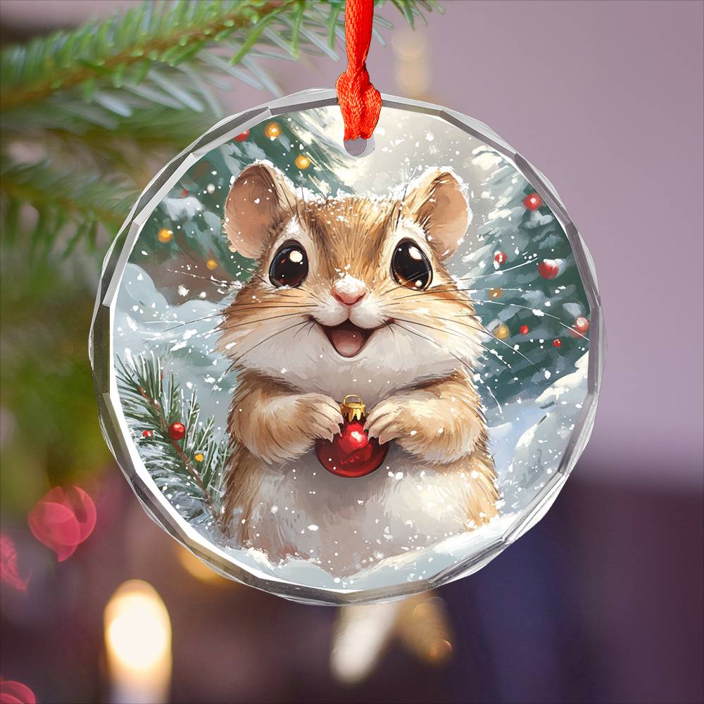 Beautiful Gerbil Christmas Night Design 4 Glass Ornament